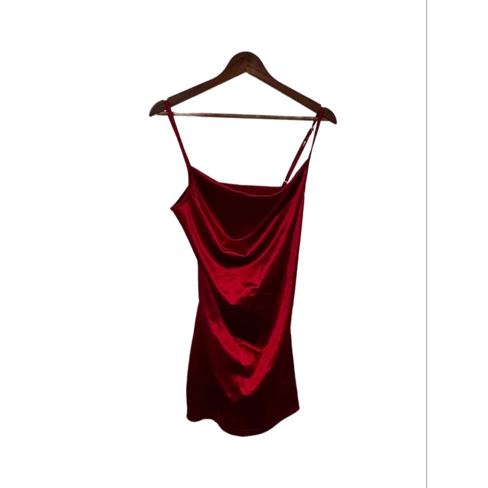 Zaful Mini Dress Womens Size 6 Red Excellent Cowl Neck Satin Bodycon Tie Back
